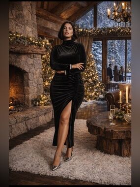 Anthropologie NWT The Maya Ruched Cowl-Neck Dress: Velvet Long-Sleeve Edition 3X